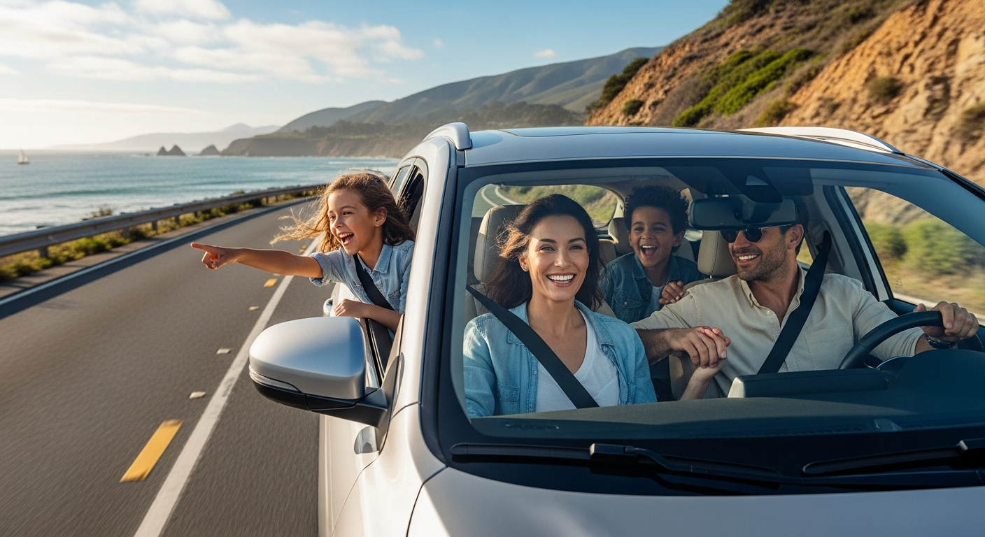 Happy family driving